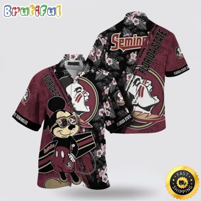 NCAA Florida State Seminoles Hawaiian Shirt Mickey And Floral Pattern
