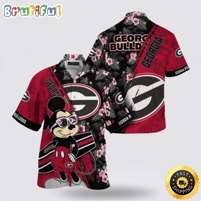 NCAA Georgia Bulldogs Hawaiian Shirt Mickey And Floral Pattern