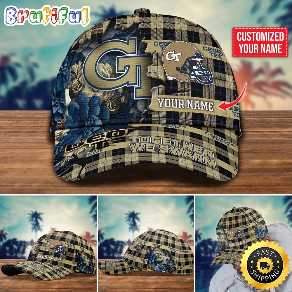 NCAA Georgia Tech Yellow Jackets Baseball Cap Flower Custom Name Cap NCAA Georgia Tech Yellow Jackets Baseball Cap Flower Custom Name Cap