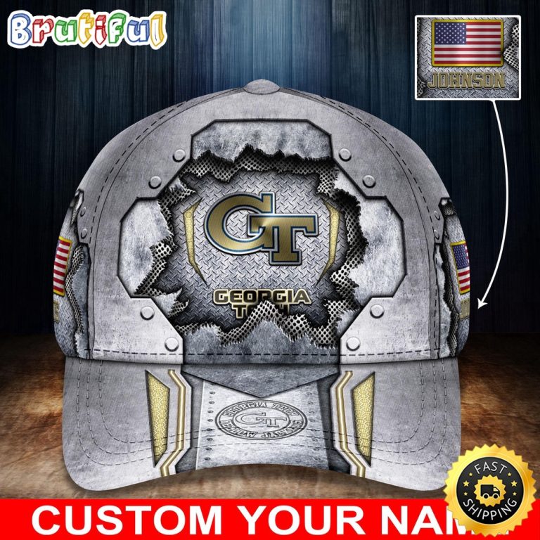 NCAA Georgia Tech Yellow Jackets Baseball Cap Silver Metalic Pattern Baseball Cap