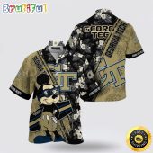 NCAA Georgia Tech Yellow Jackets Hawaiian Shirt Mickey And Floral Pattern