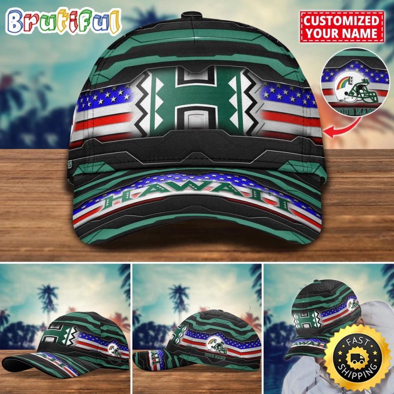 NCAA Hawaii Rainbow Warriors Baseball Cap Flag Custom Name Cap