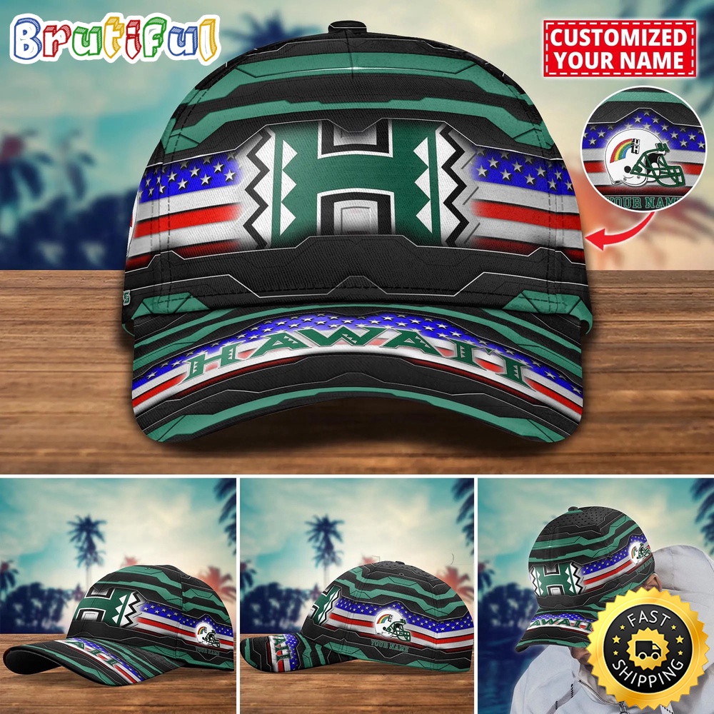 NCAA Hawaii Rainbow Warriors Baseball Cap Flag Custom Name Cap NCAA Hawaii Rainbow Warriors Baseball Cap Flag Custom Name Cap