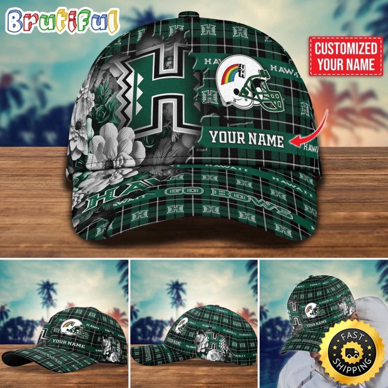 NCAA Hawaii Rainbow Warriors Baseball Cap Flower Custom Name Cap