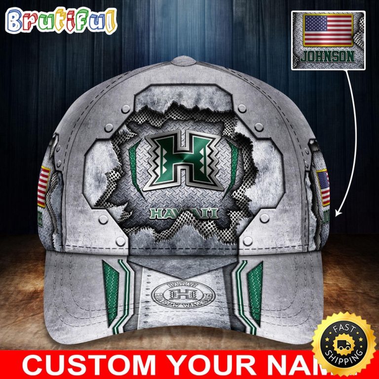 NCAA Hawaii Rainbow Warriors Baseball Cap Silver Metalic Pattern Baseball Cap