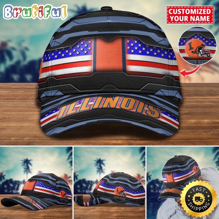 NCAA Illinois Fighting Illini Baseball Cap Flag Custom Name Cap