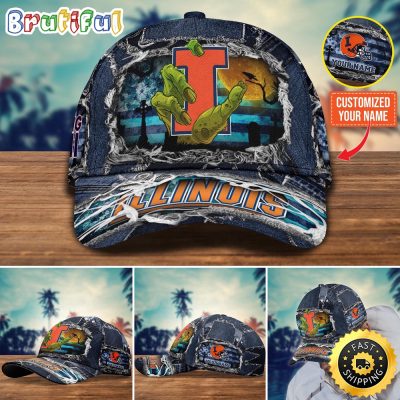 NCAA Illinois Fighting Illini Baseball Cap Halloween Custom Name Cap