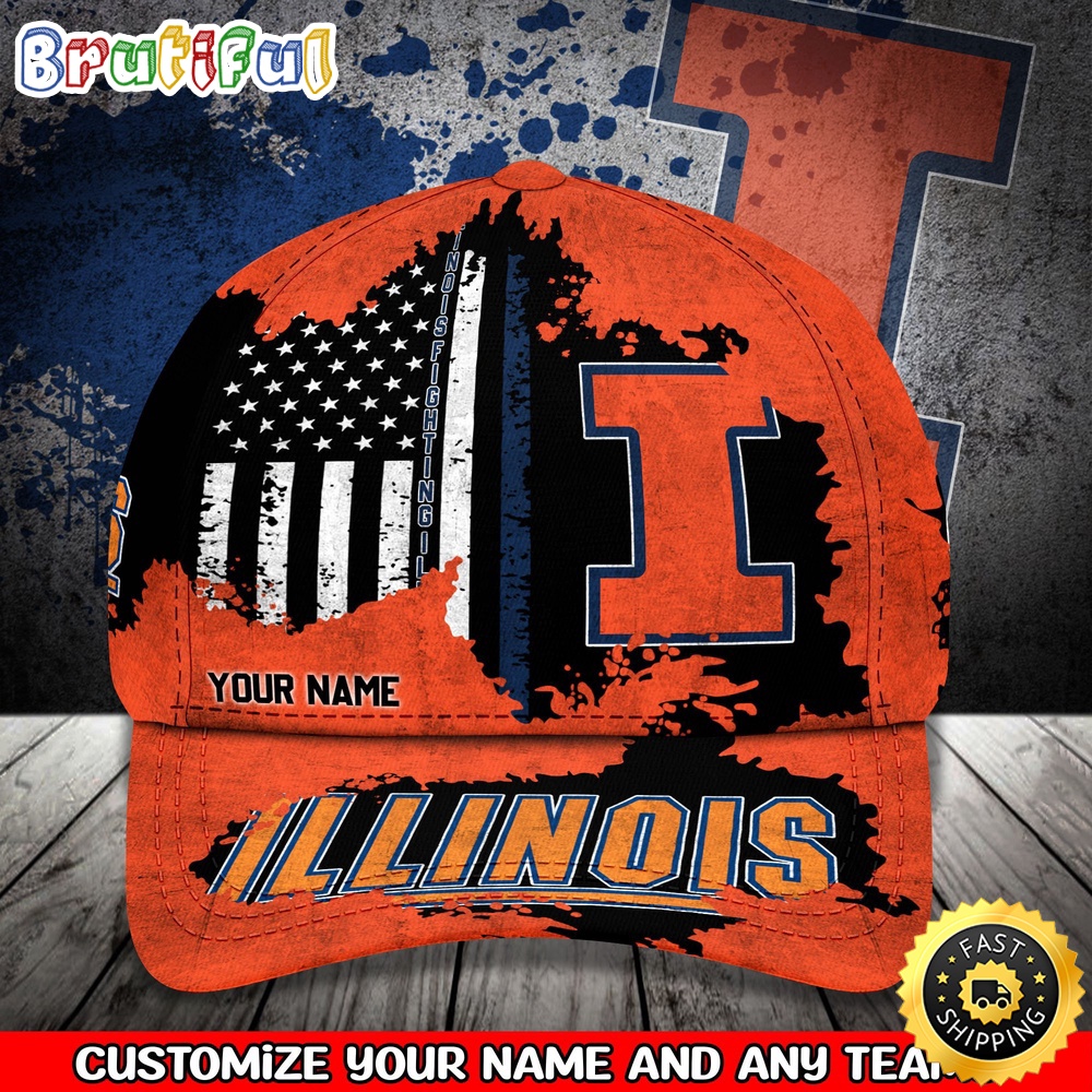 NCAA Illinois Fighting Illini Baseball Cap Your Name Custom Baseball Cap NCAA Illinois Fighting Illini Baseball Cap Your Name Custom Baseball Cap