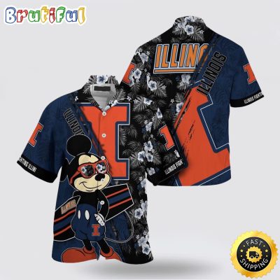 NCAA Illinois Fighting Illini Hawaiian Shirt Mickey And Floral Pattern