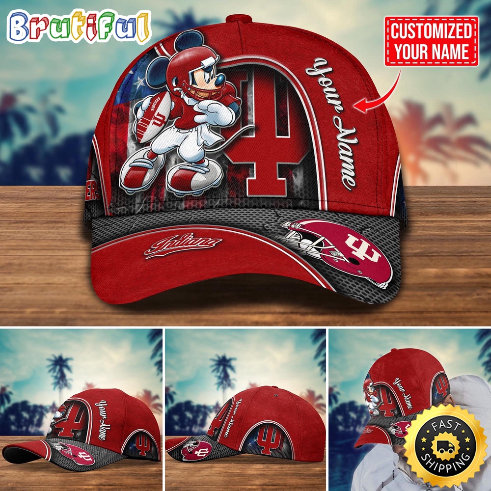 NCAA Indiana Hoosiers Baseball Cap Mickey Mouse Custom Cap For Fans NCAA Indiana Hoosiers Baseball Cap Mickey Mouse Custom Cap For Fans