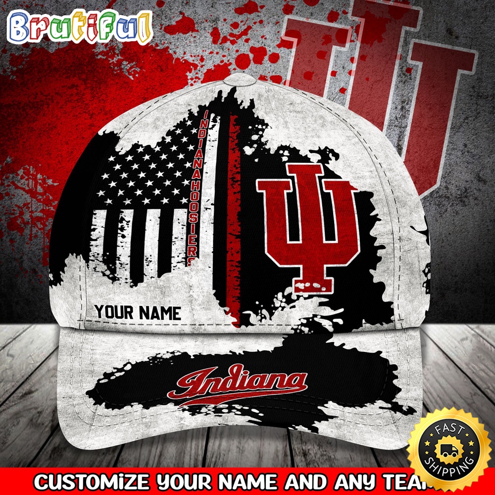 NCAA Indiana Hoosiers Baseball Cap Your Name Custom Baseball Cap NCAA Indiana Hoosiers Baseball Cap Your Name Custom Baseball Cap