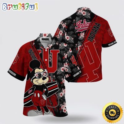 NCAA Indiana Hoosiers Hawaiian Shirt Mickey And Floral Pattern