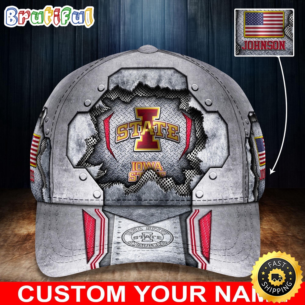 NCAA Iowa State Cyclones Baseball Cap Silver Metalic Pattern Baseball Cap