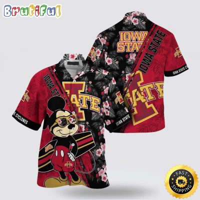 NCAA Iowa State Cyclones Hawaiian Shirt Mickey And Floral Pattern