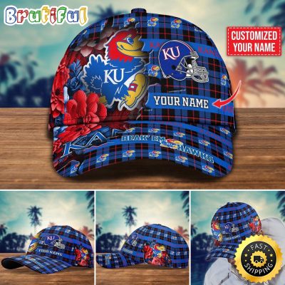 NCAA Kansas Jayhawks Baseball Cap Flower Custom Name Cap