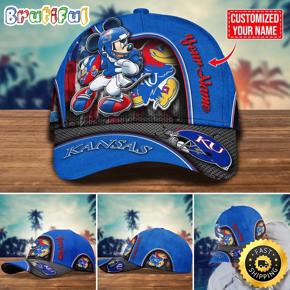 NCAA Kansas Jayhawks Baseball Cap Mickey Mouse Custom Cap For Fans