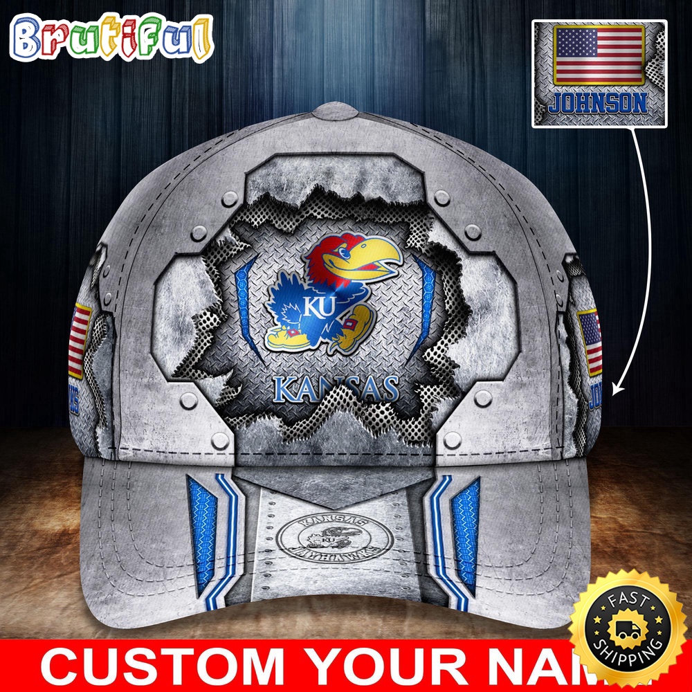 NCAA Kansas Jayhawks Baseball Cap Silver Metalic Pattern Baseball Cap