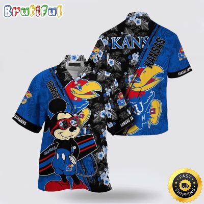 NCAA Kansas Jayhawks Hawaiian Shirt Mickey And Floral Pattern