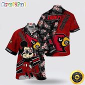 NCAA Louisville Cardinals Hawaiian Shirt Mickey And Floral Pattern