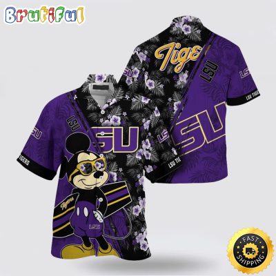 NCAA Lsu Tigers Hawaiian Shirt Mickey And Floral Pattern
