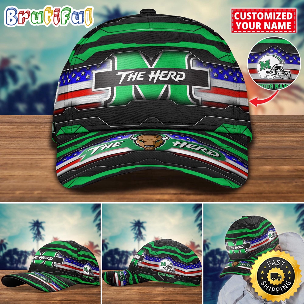 NCAA Marshall Thundering Herd Baseball Cap Flag Custom Name Cap NCAA Marshall Thundering Herd Baseball Cap Flag Custom Name Cap