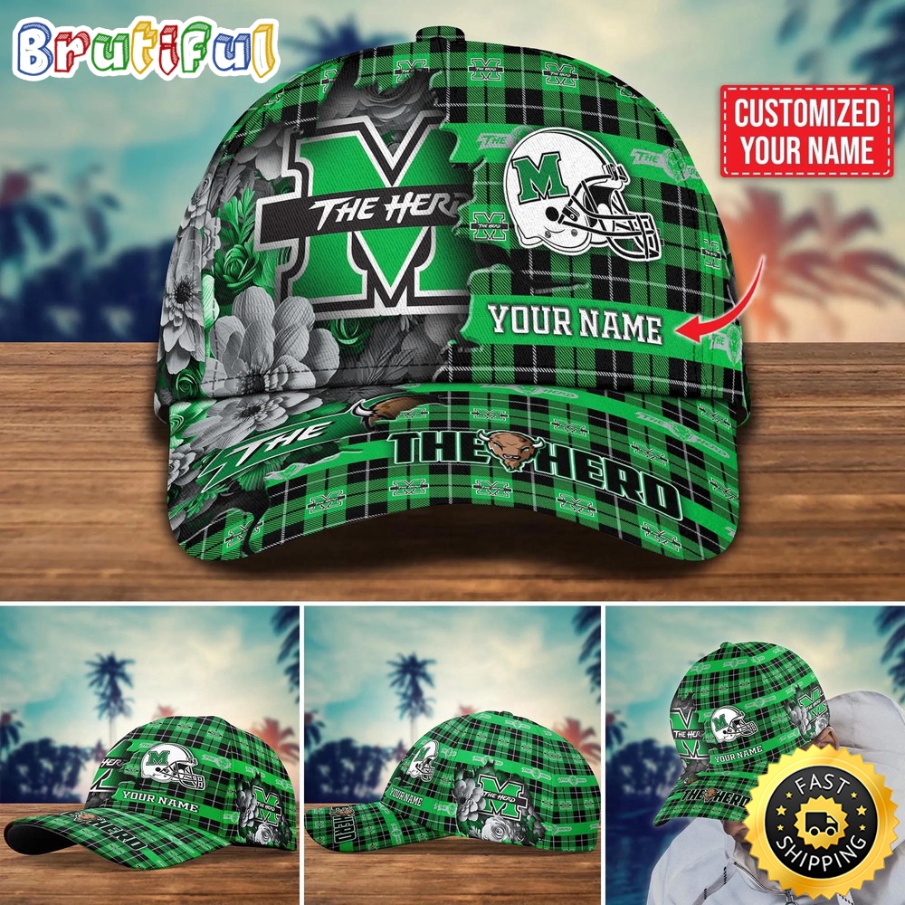 NCAA Marshall Thundering Herd Baseball Cap Flower Custom Name Cap NCAA Marshall Thundering Herd Baseball Cap Flower Custom Name Cap