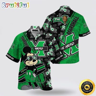 NCAA Marshall Thundering Herd Hawaiian Shirt Mickey And Floral Pattern