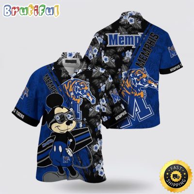 NCAA Memphis Tigers Hawaiian Shirt Mickey And Floral Pattern