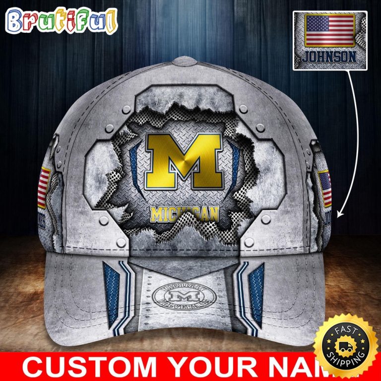 NCAA Michigan Wolverines Baseball Cap Silver Metalic Pattern Baseball Cap