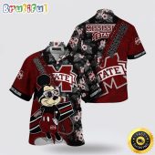 NCAA Mississippi State Bulldogs Hawaiian Shirt Mickey And Floral Pattern