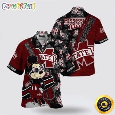 NCAA Mississippi State Bulldogs Hawaiian Shirt Mickey And Floral Pattern