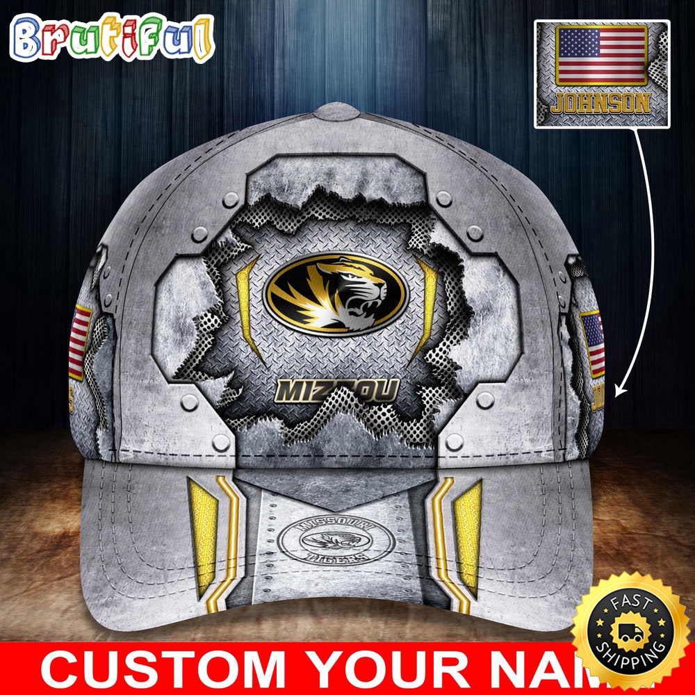 NCAA Missouri Tigers Baseball Cap Silver Metalic Pattern Baseball Cap