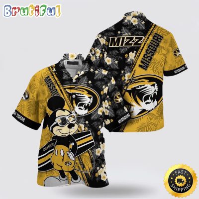 NCAA Missouri Tigers Hawaiian Shirt Mickey And Floral Pattern