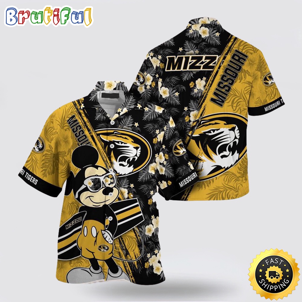 NCAA Missouri Tigers Hawaiian Shirt Mickey And Floral Pattern NCAA Missouri Tigers Hawaiian Shirt Mickey And Floral Pattern