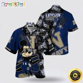 NCAA Navy Midshipmen Hawaiian Shirt Mickey And Floral Pattern