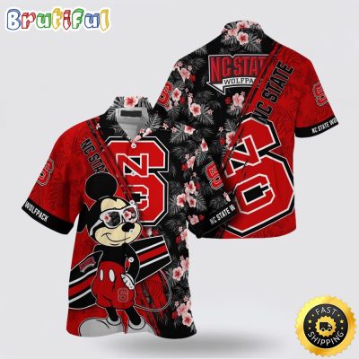 NCAA Nc State Wolfpack Hawaiian Shirt Mickey And Floral Pattern