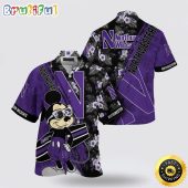 NCAA Northwestern Wildcats Hawaiian Shirt Mickey And Floral Pattern