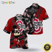 NCAA Ohio State Buckeyes Hawaiian Shirt Mickey And Floral Pattern