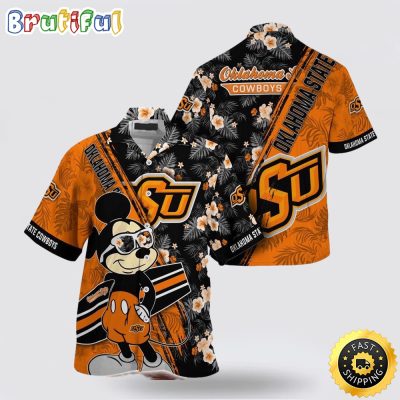 NCAA Oklahoma State Cowboys Hawaiian Shirt Mickey And Floral Pattern
