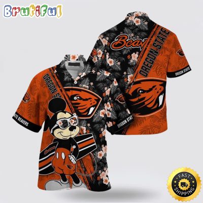 NCAA Oregon State Beavers Hawaiian Shirt Mickey And Floral Pattern