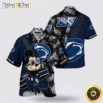NCAA Penn State Nittany Lions Hawaiian Shirt Mickey And Floral Pattern
