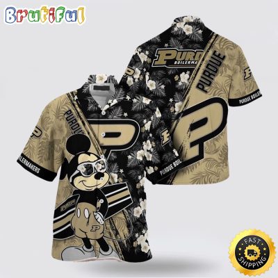 NCAA Purdue Boilermakers Hawaiian Shirt Mickey And Floral Pattern
