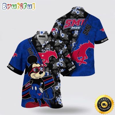 NCAA Smu Mustangs Hawaiian Shirt Mickey And Floral Pattern