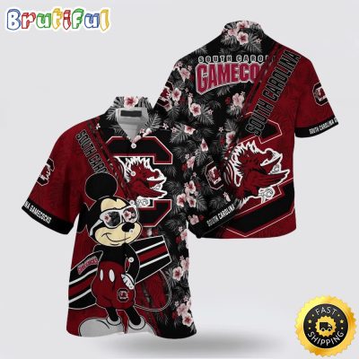 NCAA South Carolina Gamecocks Hawaiian Shirt Mickey And Floral Pattern