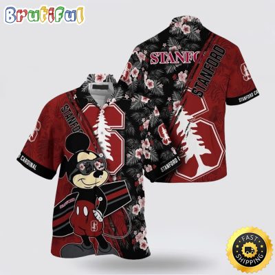 NCAA Stanford Cardinal Hawaiian Shirt Mickey And Floral Pattern