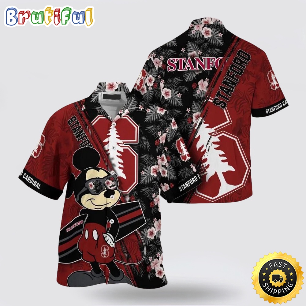 NCAA Stanford Cardinal Hawaiian Shirt Mickey And Floral Pattern NCAA Stanford Cardinal Hawaiian Shirt Mickey And Floral Pattern