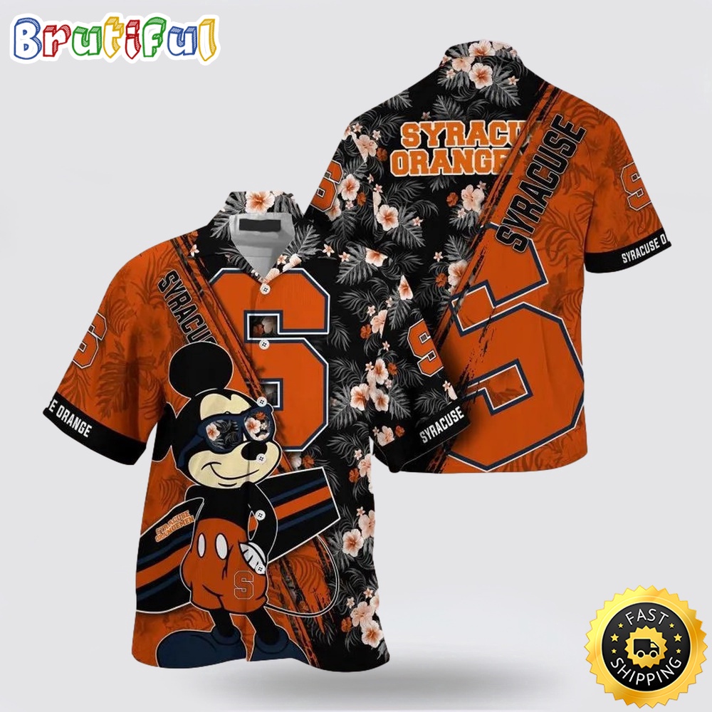NCAA Syracuse Orange Hawaiian Shirt Mickey And Floral Pattern NCAA Syracuse Orange Hawaiian Shirt Mickey And Floral Pattern