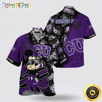 NCAA Tcu Horned Frogs Hawaiian Shirt Mickey And Floral Pattern