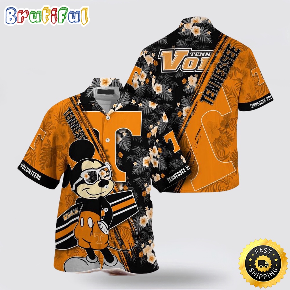 NCAA Tennessee Volunteers Hawaiian Shirt Mickey And Floral Pattern NCAA Tennessee Volunteers Hawaiian Shirt Mickey And Floral Pattern