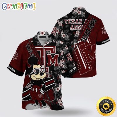NCAA Texas A&m Aggies Hawaiian Shirt Mickey And Floral Pattern